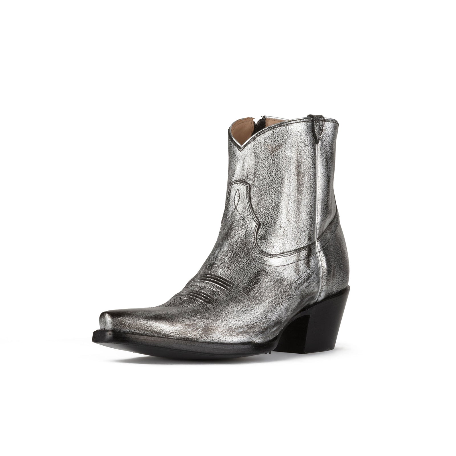 Metallic Pewter Western Ankle Boots - Sz 7.5