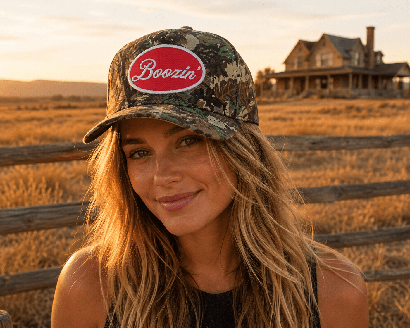 Boozin' Embroidered Tree Camo Trucker Hat