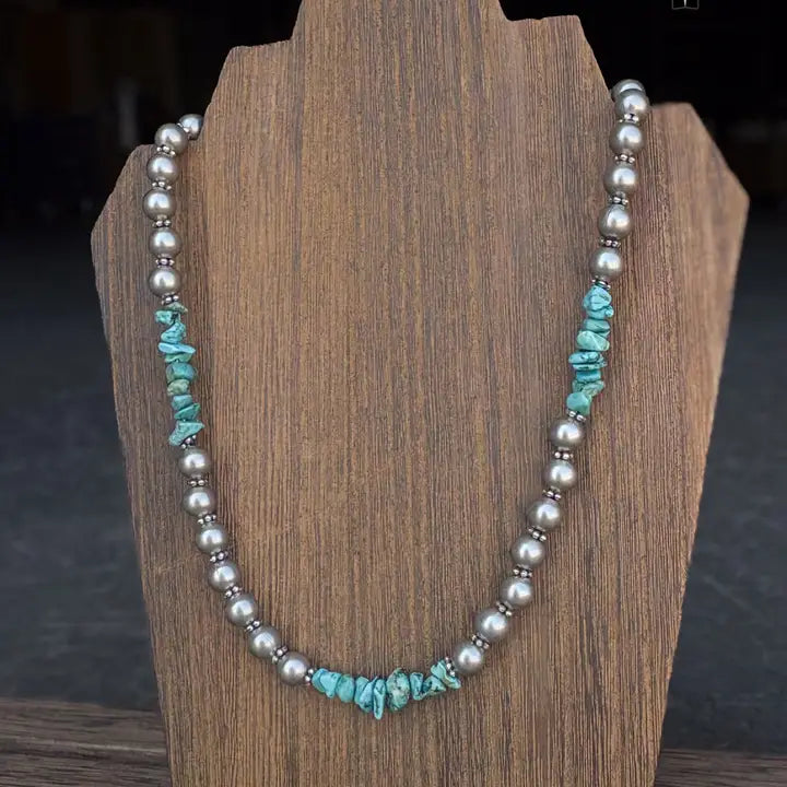 Turquoise Ridge Silver Beaded Necklace