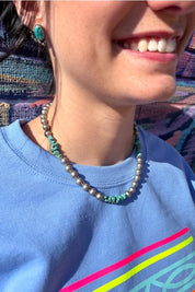 Turquoise Ridge Silver Beaded Necklace