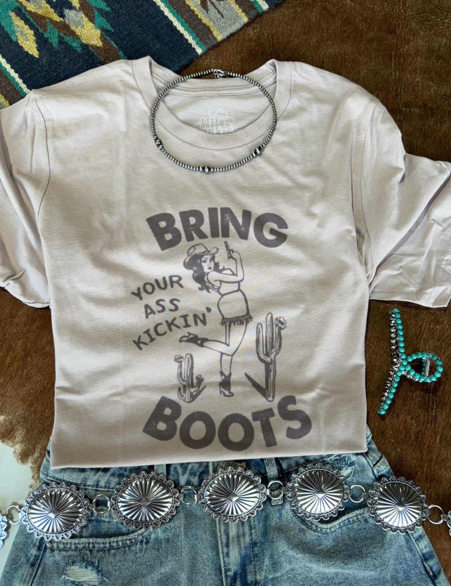 Bring Your Ass Kickin Boots Graphic TeePink GravelS