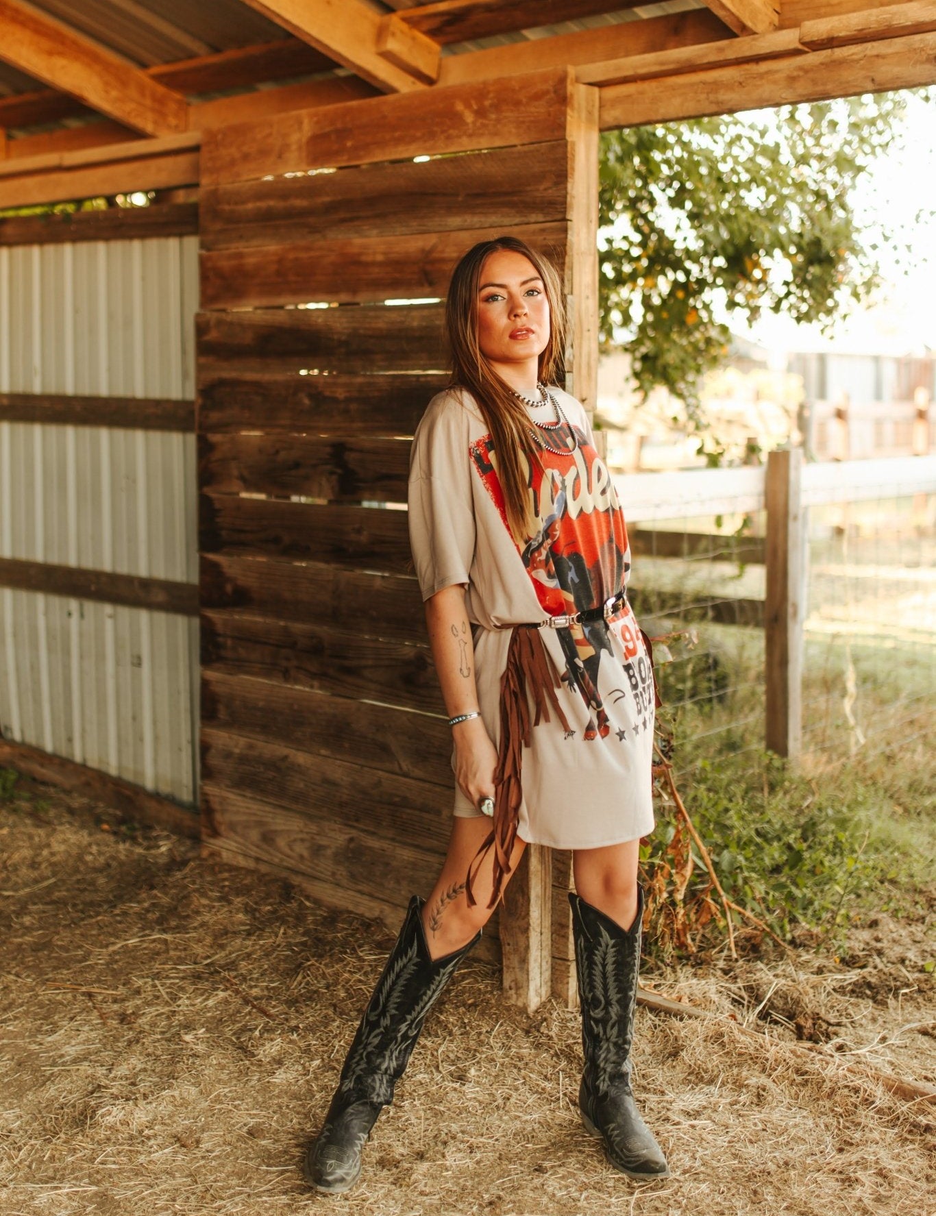 Bronc Bustin Fringed Oversized Tee DressS