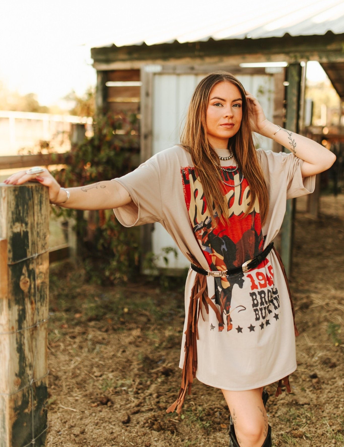 Bronc Bustin Fringed Oversized Tee DressS