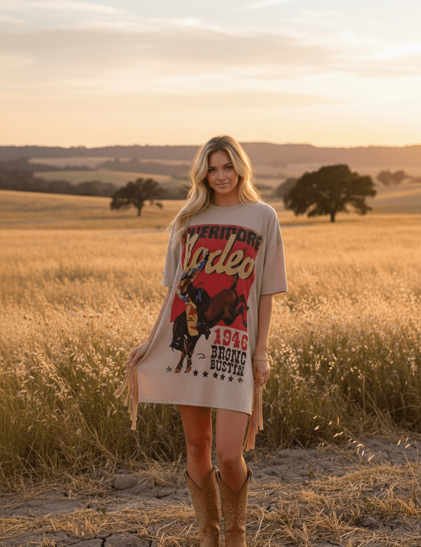 Bronc Bustin Fringed Oversized Tee DressS