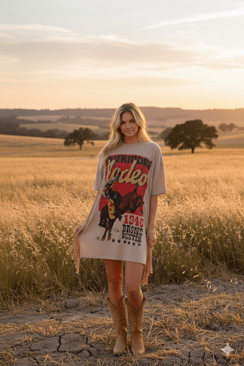Bronc Bustin Fringed Oversized Tee DressS