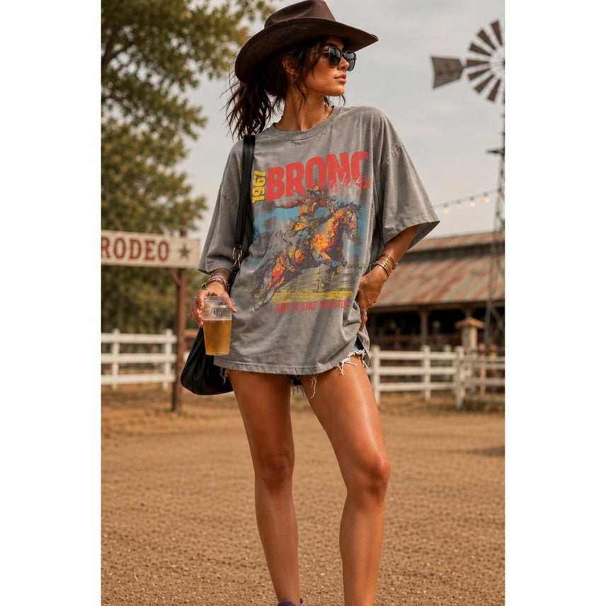 1967 Bronc Oversized Graphic TeeGrey