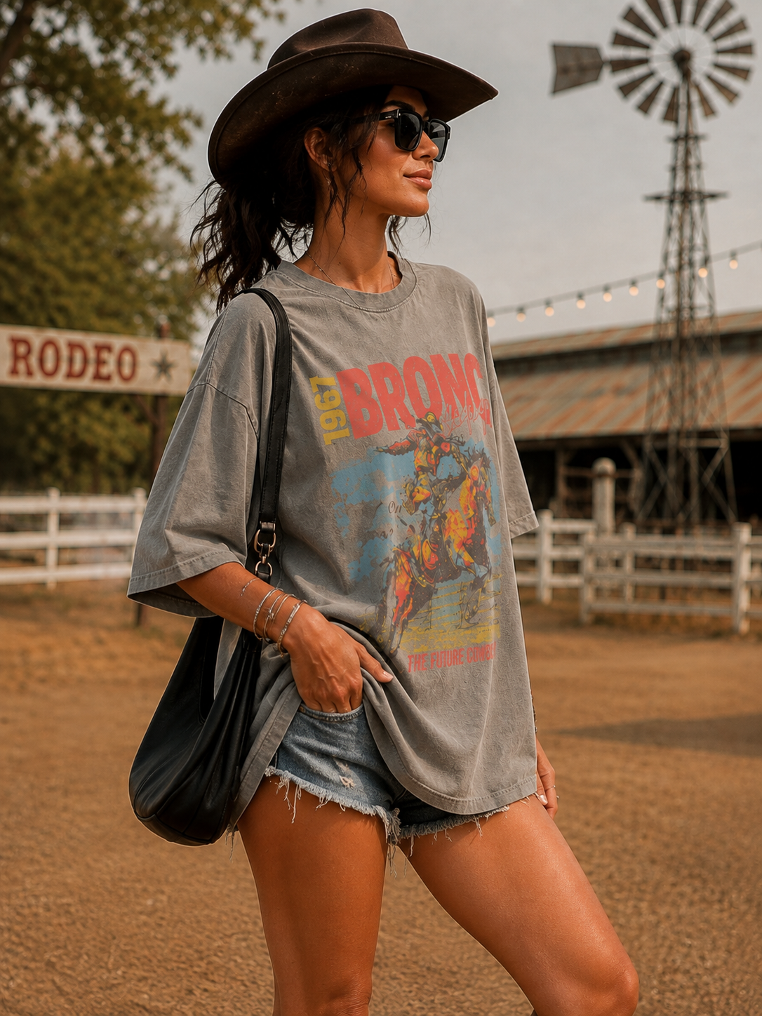 1967 Bronc Oversized Graphic TeeGrey
