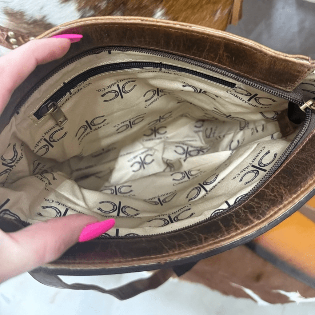 Bronco Tooled Leather Bolt Fringe Crossbody Bag