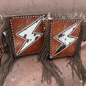 Bronco Tooled Leather Bolt Fringe Crossbody Bag