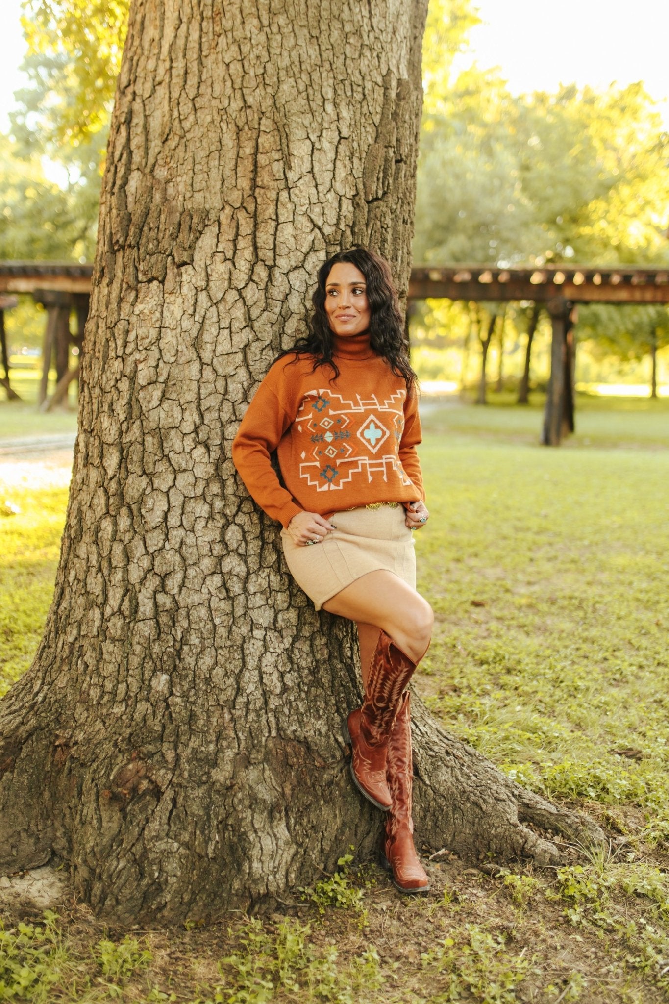 Brown Aztec Turtleneck SweaterS