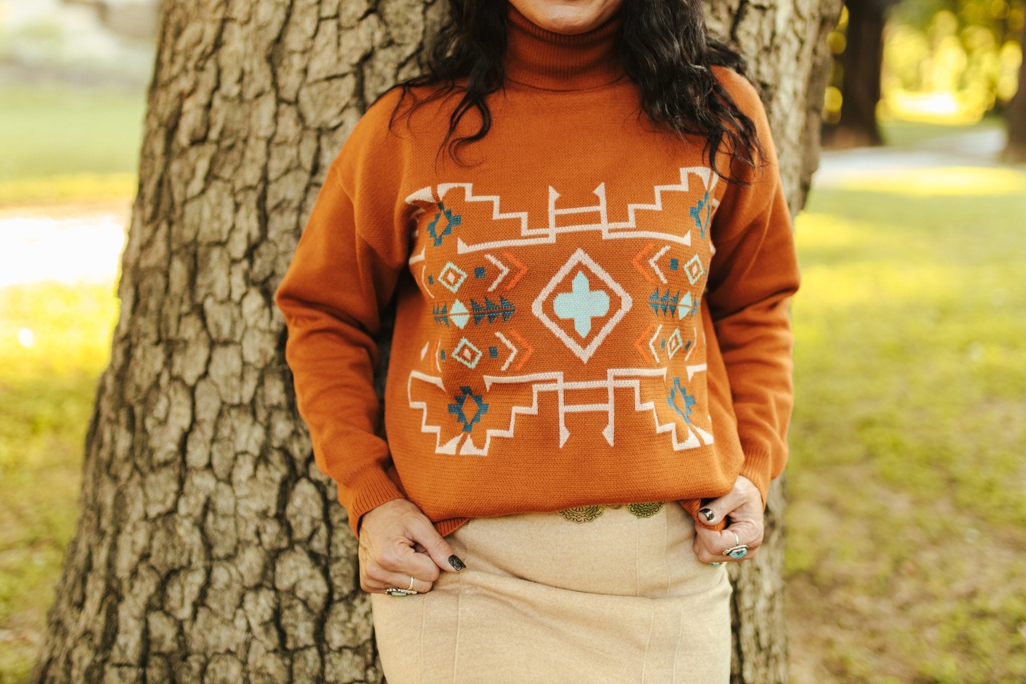 Brown Aztec Turtleneck SweaterS