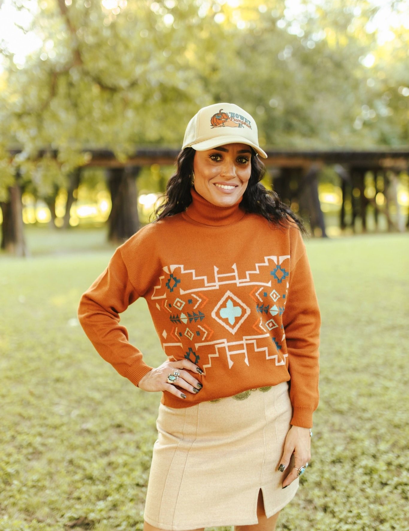 Brown Aztec Turtleneck SweaterS