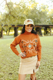 Brown Aztec Turtleneck SweaterS