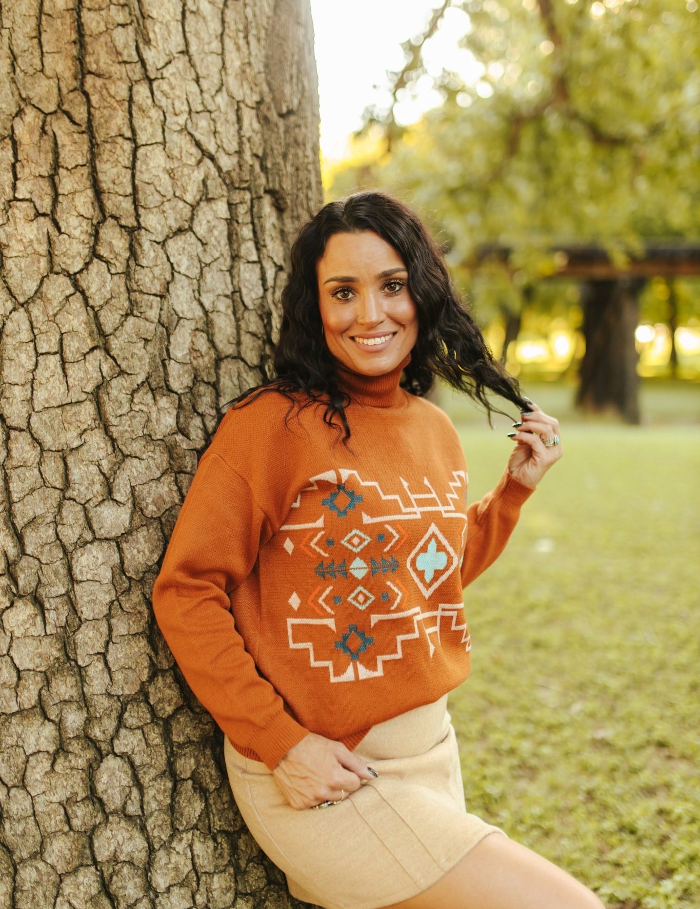 Brown Aztec Turtleneck SweaterS