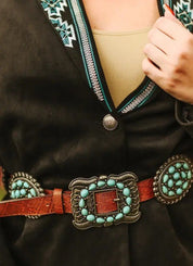 Brown Elephant Leather Oval Turquoise Concho BeltS