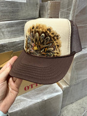 Brown Feather Trucker Hat