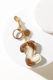 Brown Hair - on Leather Initial Bag CharmA