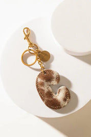 Brown Hair - on Leather Initial Bag CharmA