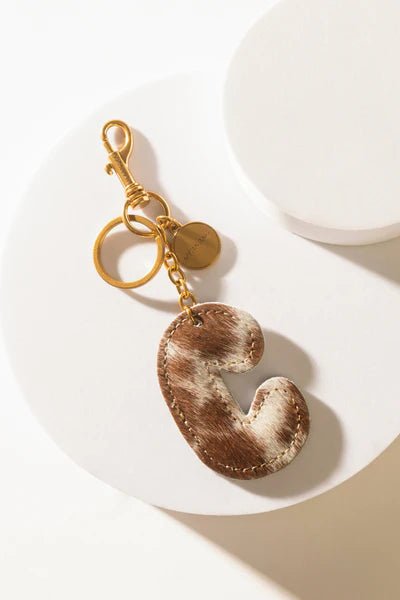 Brown Hair - on Leather Initial Bag CharmA