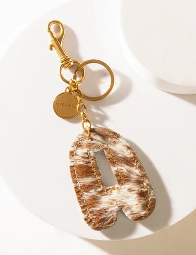 Brown Hair - on Leather Initial Bag CharmA