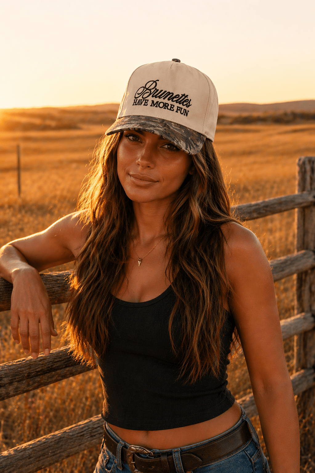 Brunettes Have More Fun Embroidered Camo Trucker Hat