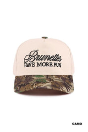 Brunettes Have More Fun Embroidered Camo Trucker Hat