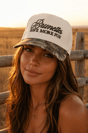 Brunettes Have More Fun Embroidered Camo Trucker Hat