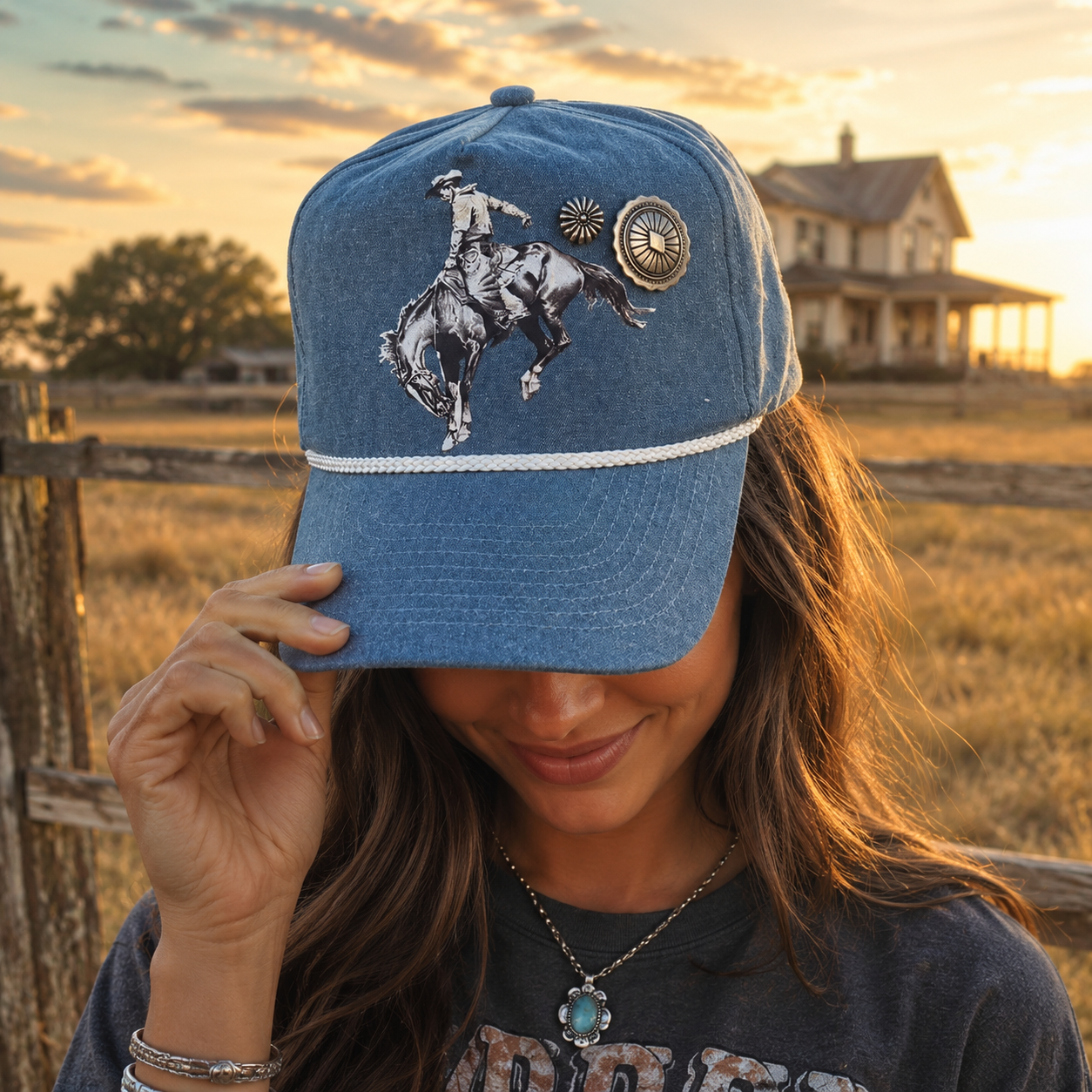 Bucking Horse Concho Trucker Hat - Blue
