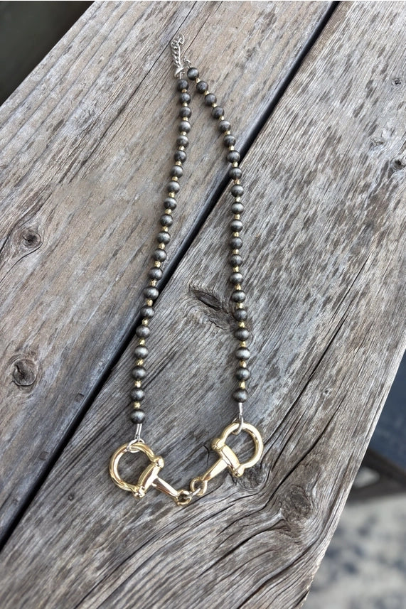 Golden Snaffle Bit Beaded Necklace