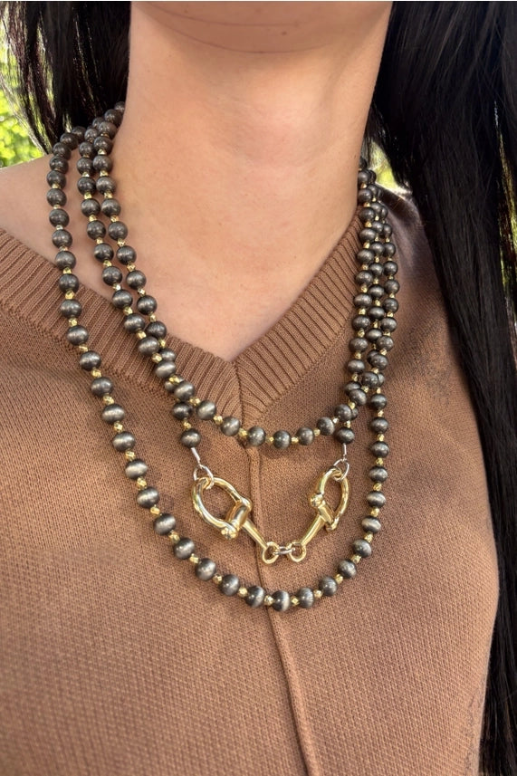 Golden Snaffle Bit Beaded Necklace