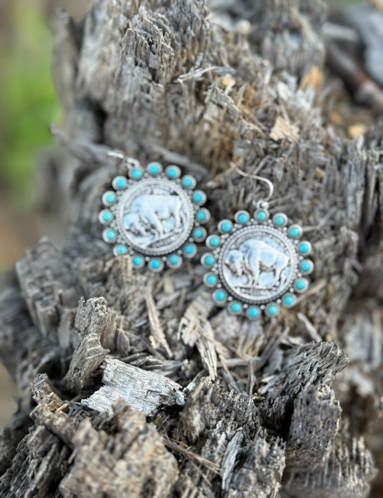Buffalo Coin Turquoise Earrings