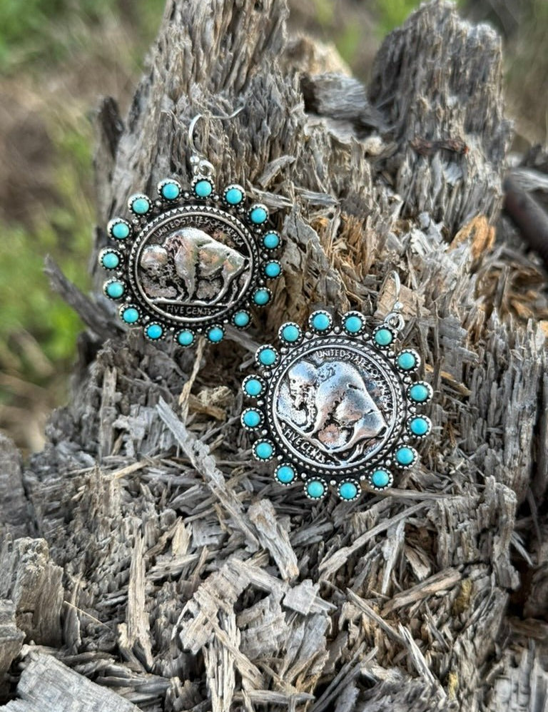 Buffalo Coin Turquoise Earrings
