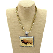 Buffalo Art Tile Gold Link Chain Necklace