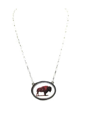 Oval Buffalo Pendant Chain Necklace