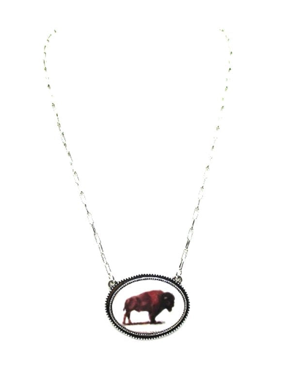 Oval Buffalo Pendant Chain Necklace