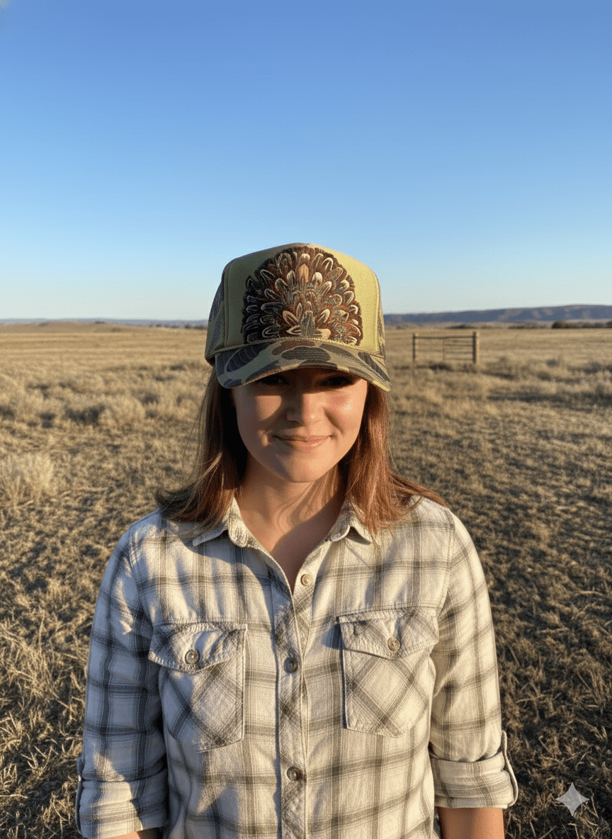 Camo Feather Trucker Hat