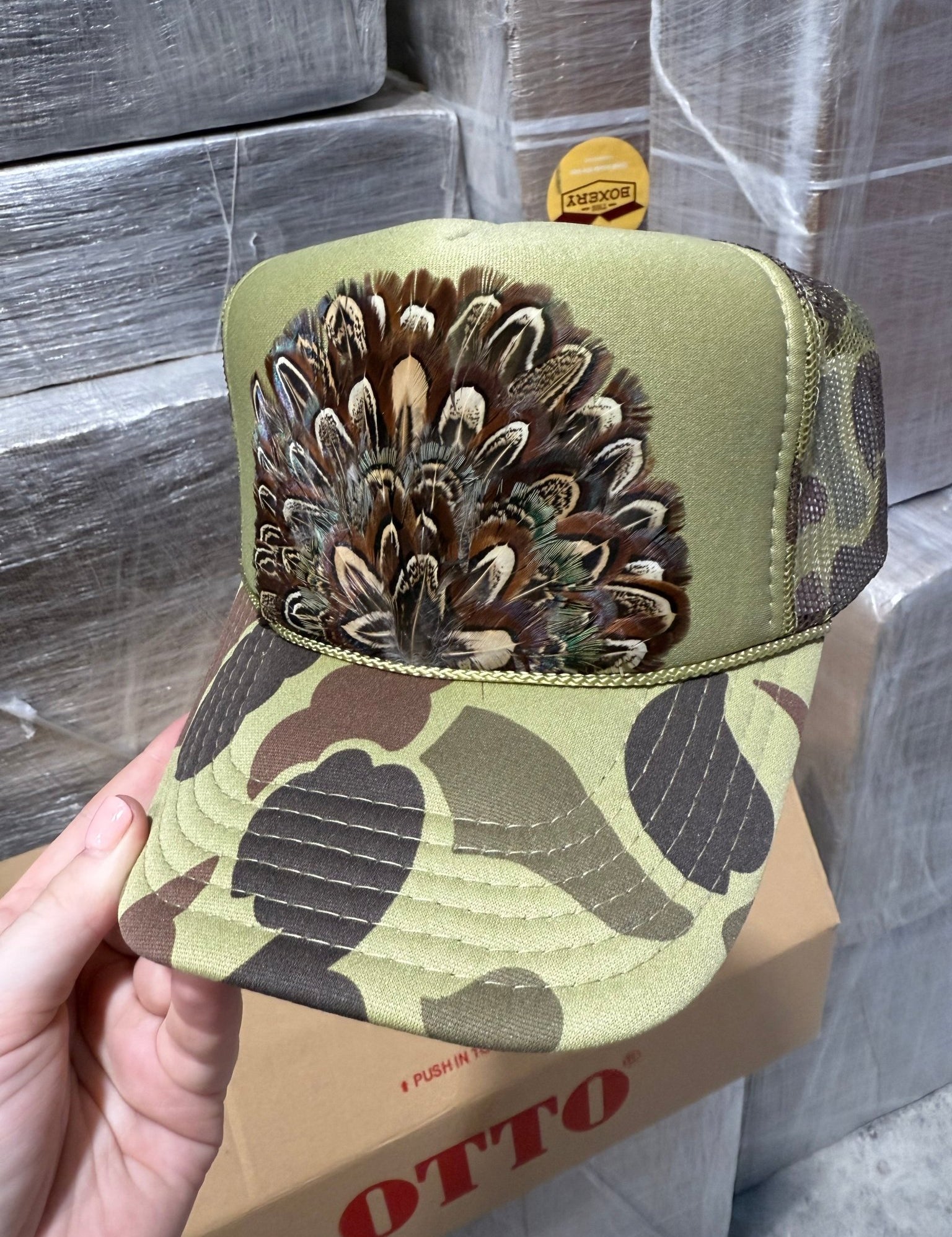 Camo Feather Trucker Hat