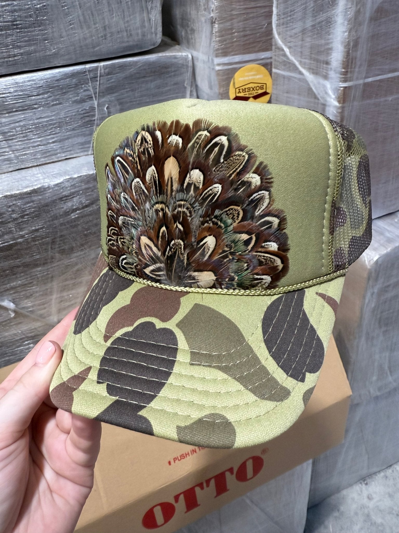 Camo Feather Trucker Hat