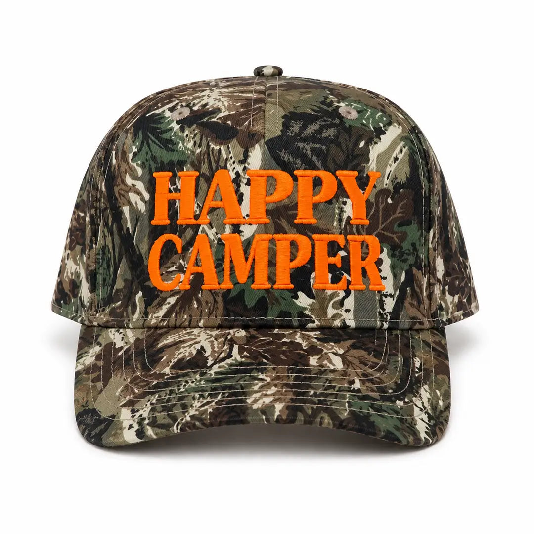 Happy Camper Tree Camo Embroidered Trucker HatCamo