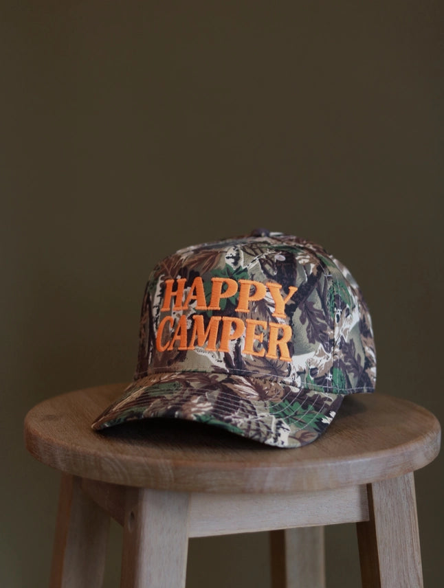 Happy Camper Tree Camo Embroidered Trucker HatCamo