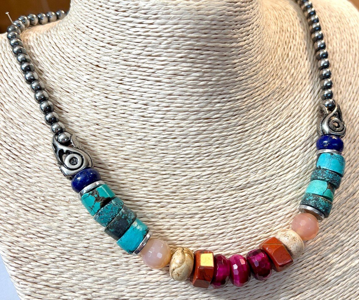 Canyon Turquoise & Raven Art Multicolor Beaded Necklace