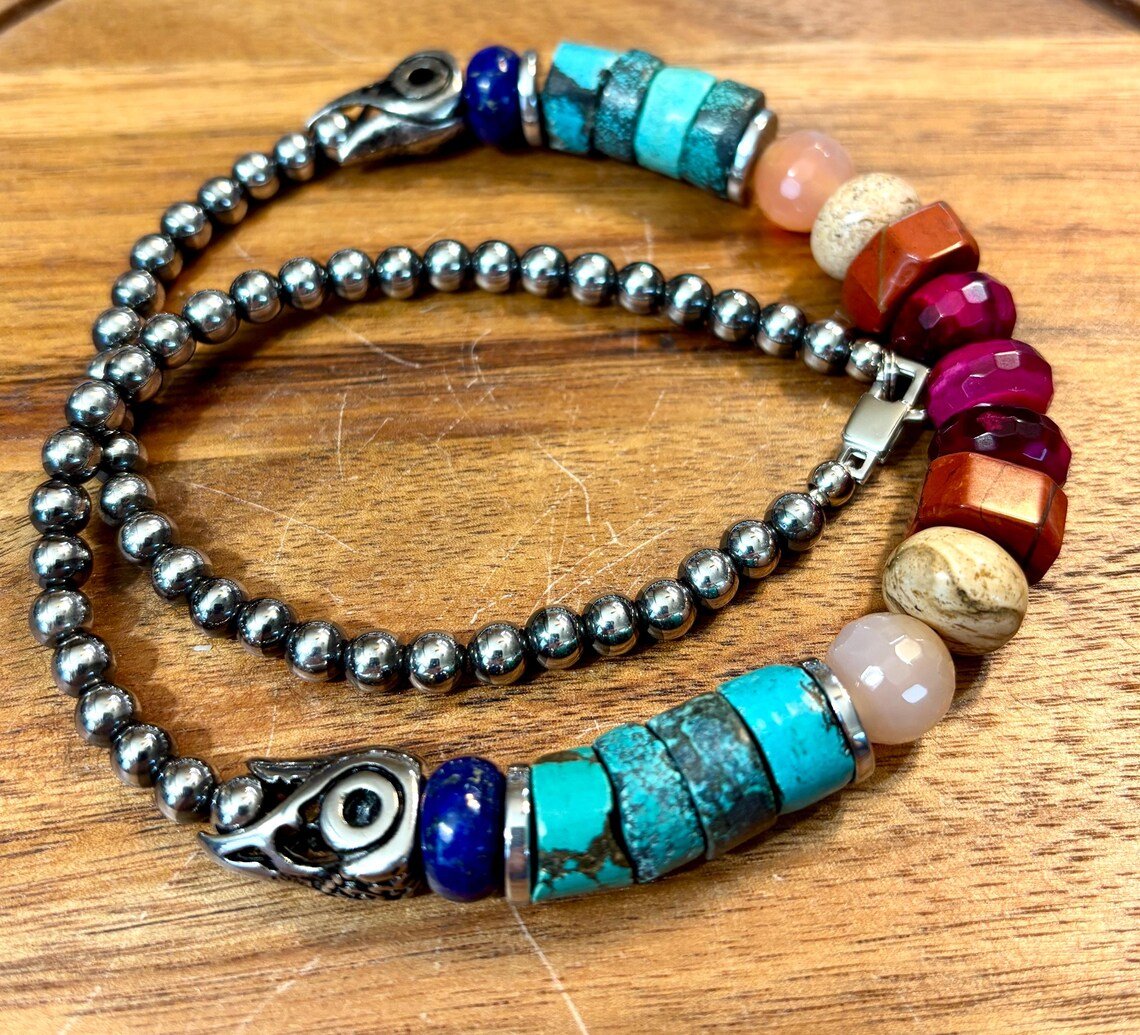 Canyon Turquoise & Raven Art Multicolor Beaded Necklace