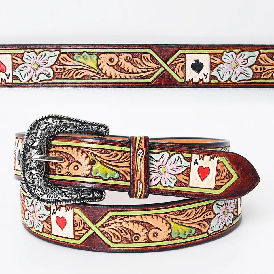 Lucky Ace Floral Tooled Leather Belt