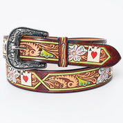 Lucky Ace Floral Tooled Leather Belt