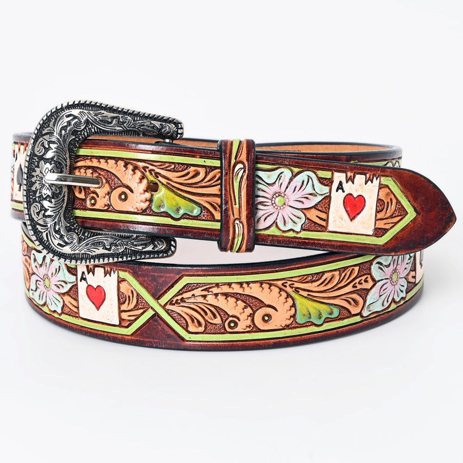 Lucky Ace Floral Tooled Leather Belt