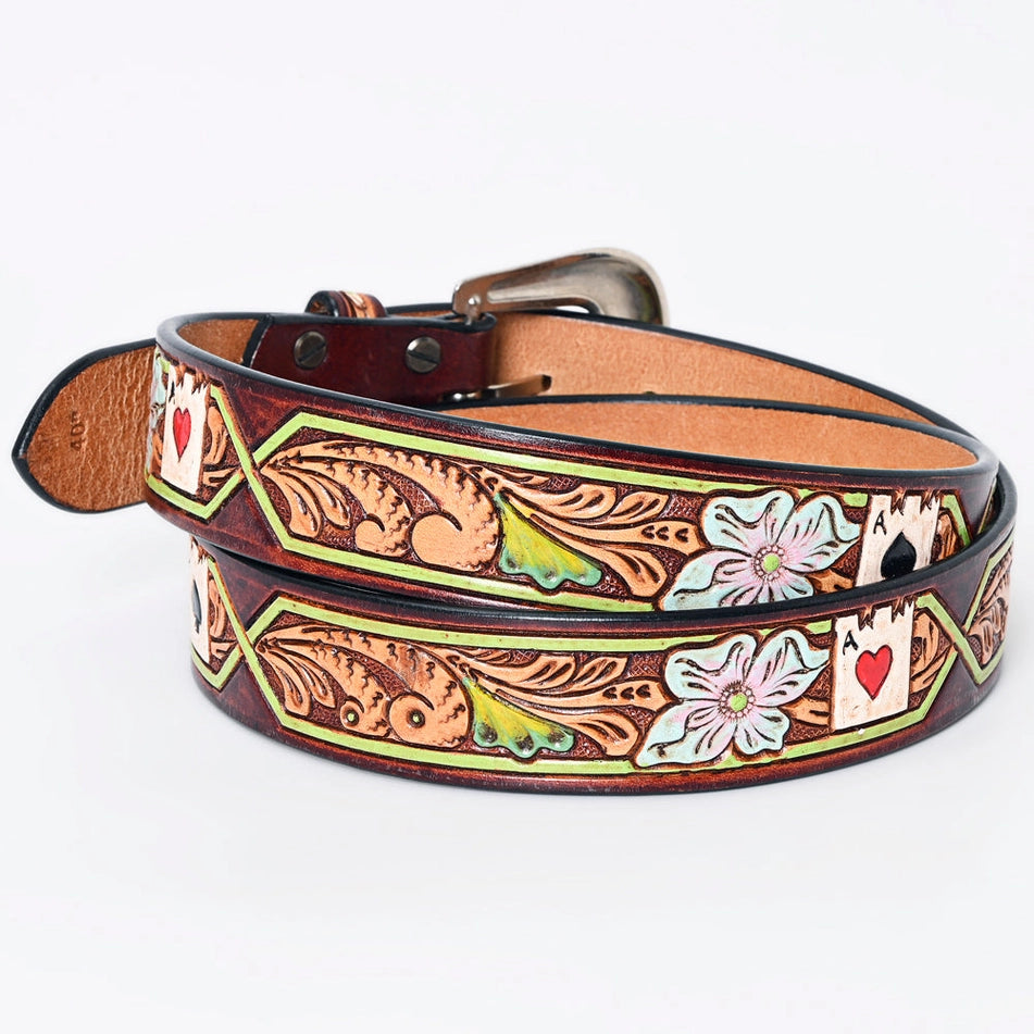 Lucky Ace Floral Tooled Leather Belt