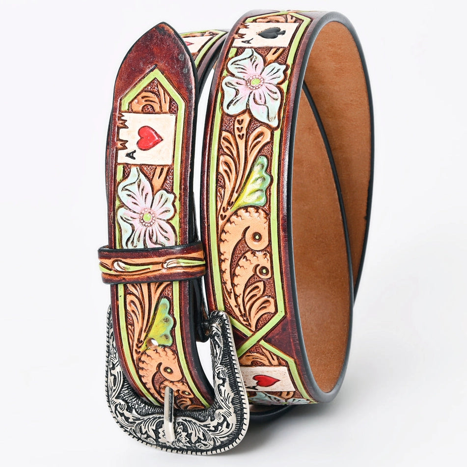 Lucky Ace Floral Tooled Leather Belt