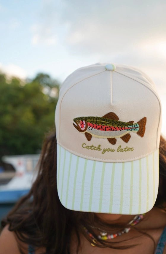 Catch You Later Striped Embroidered Trucker Hat