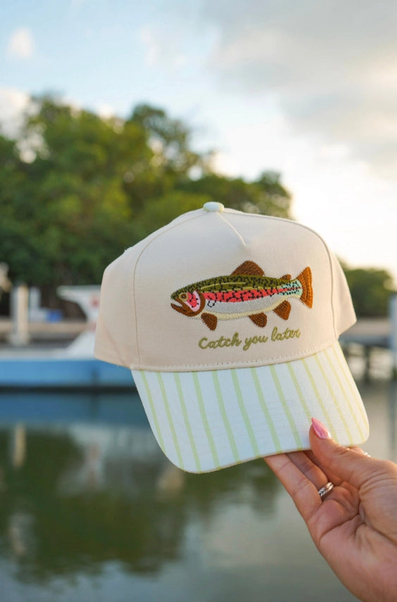 Catch You Later Striped Embroidered Trucker Hat