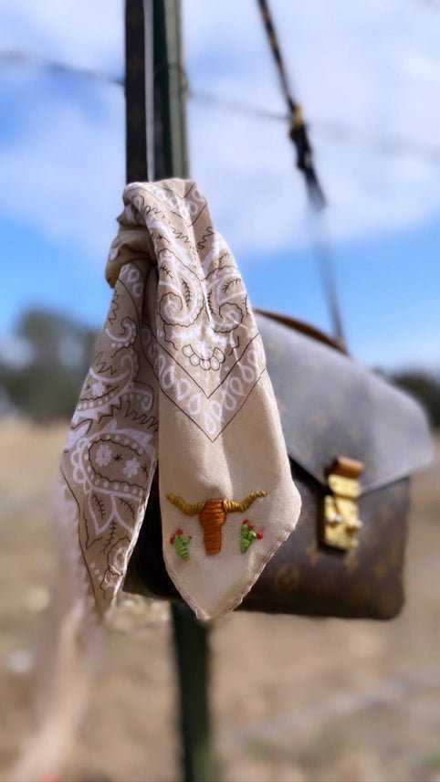 Cattle Call Longhorn Embroidered Paisley Bandana